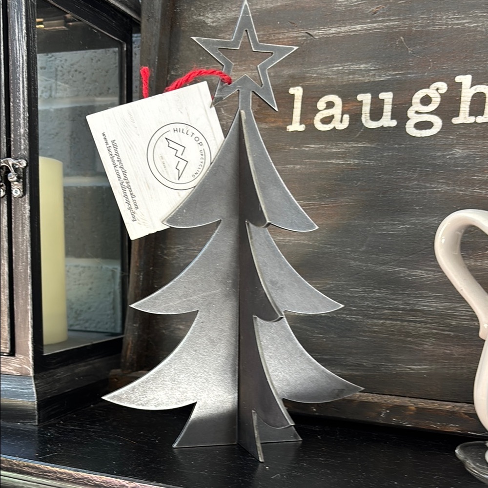 2 piece interlocking up cycled Silver Metal Christmas Tree.